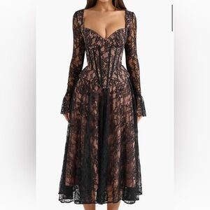 House of CB Black and Pink Lace Long Sleeve Dress